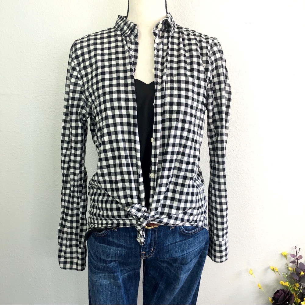 J.Crew Mercantile Black White Gingham Plaid Button
